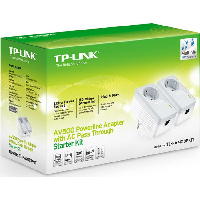 Powerline TP-Link TL-PA4010P Kit AV600 Passthrough V5.0