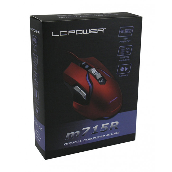 Mouse LC-Power m715r Gaming RGB Wired 3500dpi Red