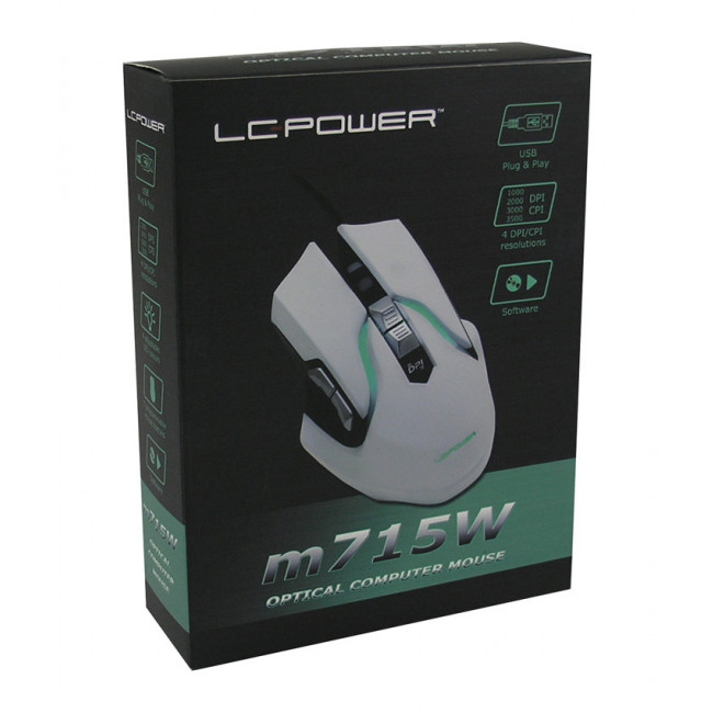 MOUSE GAMING LC-POWER OPTICAL USB 3500dpi [m715w] WHITE