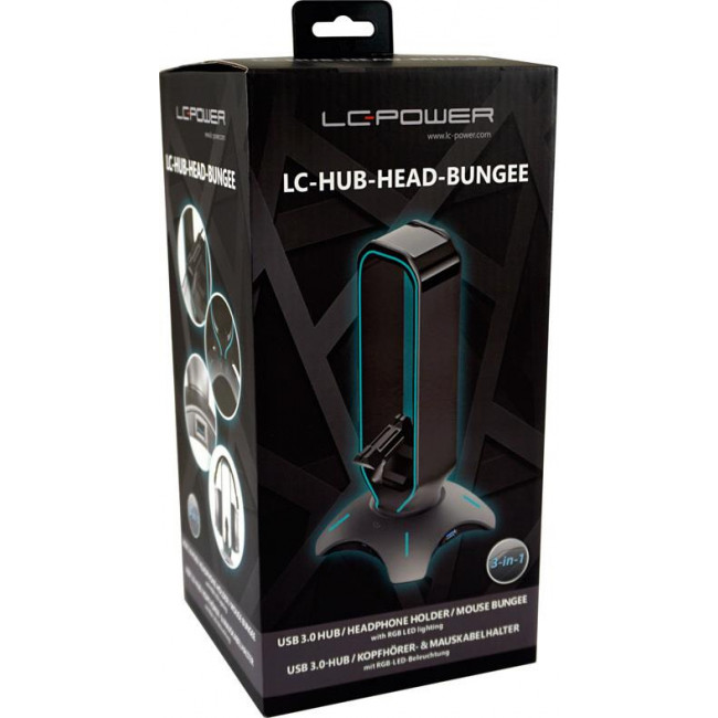 Headphone Holder LC-Power HEAD-BUNGEE with USB Hub + Mouse Bungee RGB