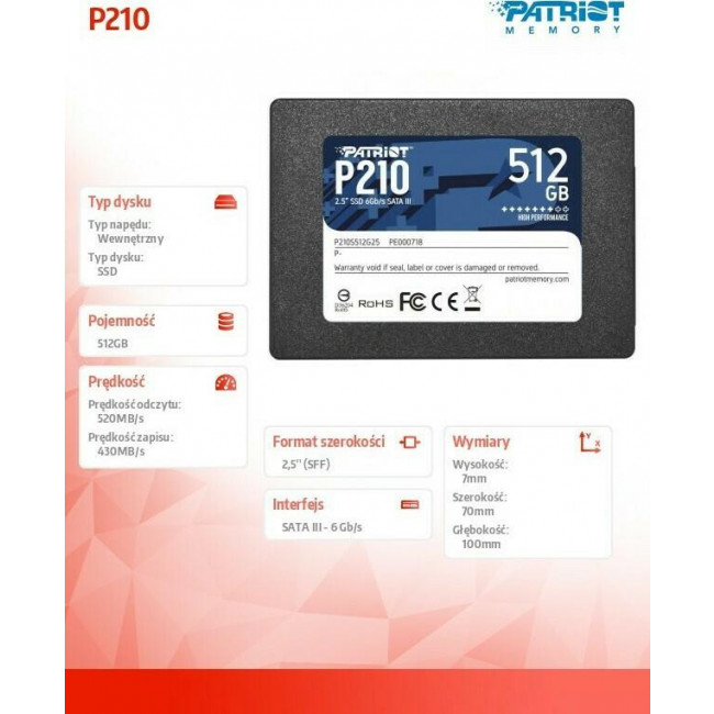 SSD PATRIOT P210 512GB 2,5 SATA 3