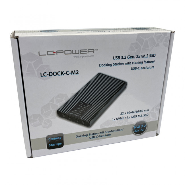 Enclosure LC-PowerLC-DOCK-C-M2 - Docking station 1 x M.2 SATA & 1 x NVMe M.2 SSD USB 3.2