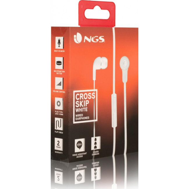 Ακουστικά Ενσύρματα NGS Cross Skip με λειτουργία Hands Free White
