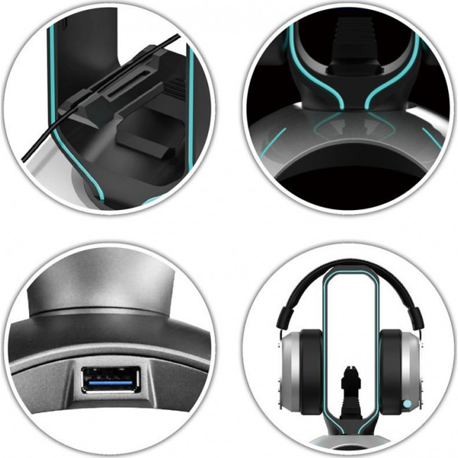 Headphone Holder LC-Power HEAD-BUNGEE with USB Hub + Mouse Bungee RGB