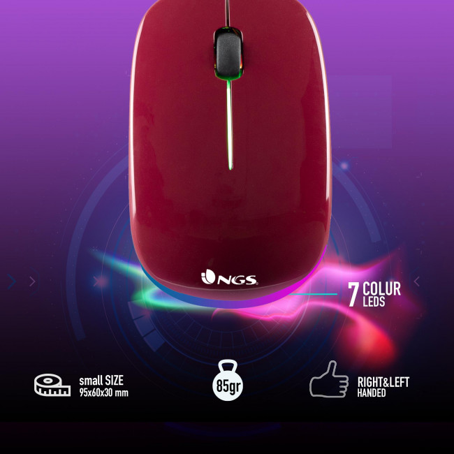 MOUSE NGS WIRED OPTICAL [ADDICT] MAROON WITH LED LIGHTS