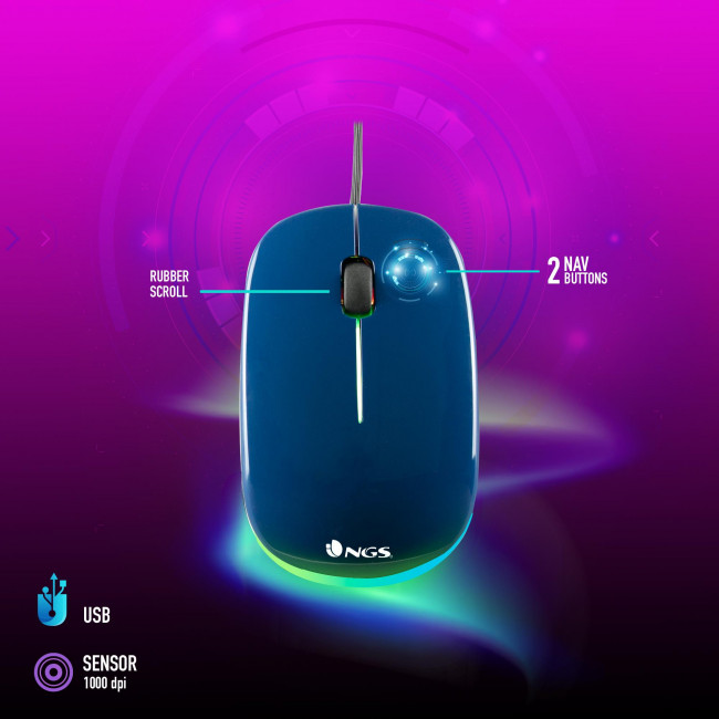 MOUSE NGS WIRED OPTICAL [ADDICT] BLUE WITH LED LIGHTS