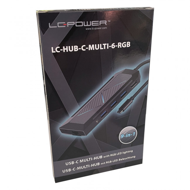 Docking Station LC-Power LC-HUB-C-MULTI-6-RGB Type C with Card Reader, PD, RJ45 & HDMI