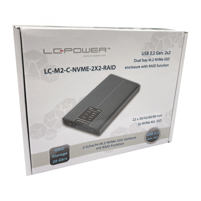 Enclosure LC-Power LC-M2-C-NVME-2X2-RAID 2 x NVMe M.2 SSD USB 3.2 RAID
