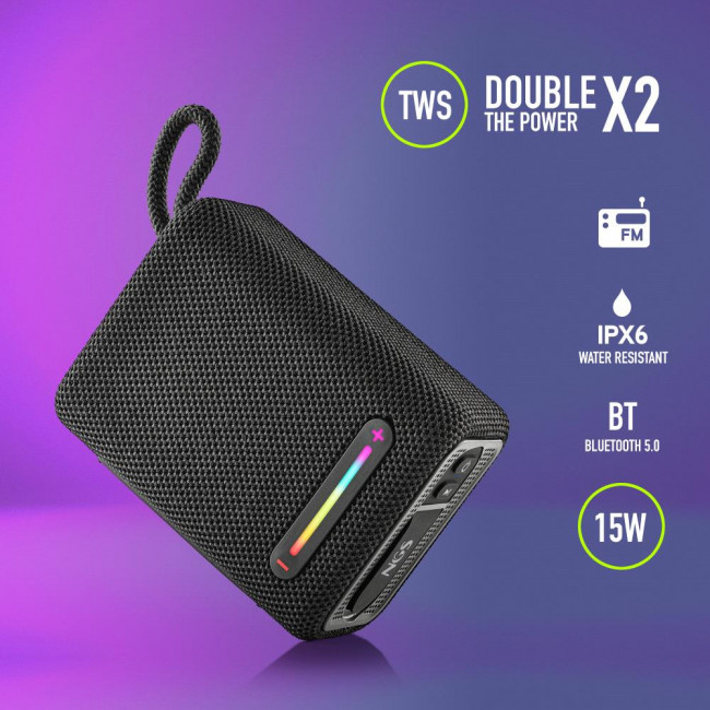 Bluetooth Speaker NGS Roller Furia 1 15W IPX6 HF/FM/USB/TF/AUX IN/9H TWS Black
