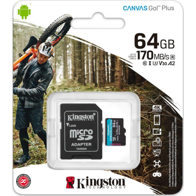 MicroSD KINGSTON 64GB SDXC Canvas Go! Plus Cl10 w/SD Adapter