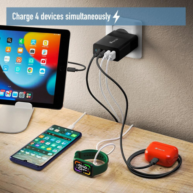 Φορτιστής NGS BUD 100W USB-C + USB-A Φορτιστής Τοίχου | GaN Power Adapter για Laptop/Tablet/Smartphone