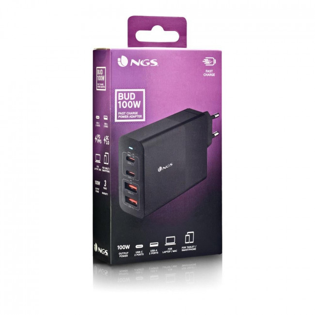 Φορτιστής NGS BUD 100W USB-C + USB-A Φορτιστής Τοίχου | GaN Power Adapter για Laptop/Tablet/Smartphone