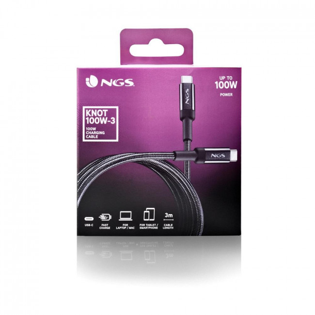 Καλώδιο Φόρτισης NGS KNOT 100W-3 – 3 Μέτρα / USB-C σε USB-C / 100W PD