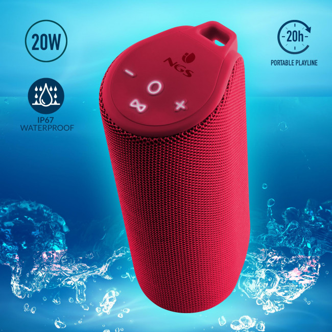 Bluetooth Speaker NGS [ROLLER REEF] 20W IP67 WATERPROOF TWS/AUX IN 20h BATTERY Red