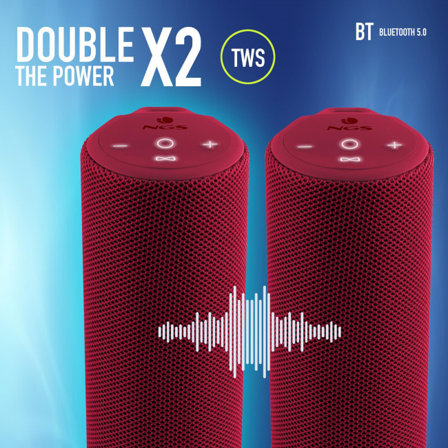Bluetooth Speaker NGS [ROLLER REEF] 20W IP67 WATERPROOF TWS/AUX IN 20h BATTERY Red