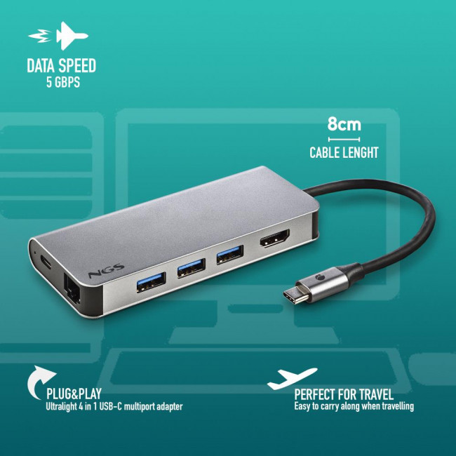 Docking Station NGS Wonderdock 8 Card Reader, HDMI, RJ45, PD, USB 3.0
