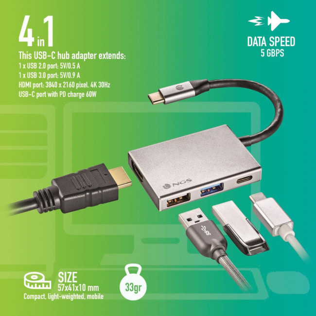 Docking Station NGS Wonderdock 4 USB 2.0, HDMI, PD, USB 3.0