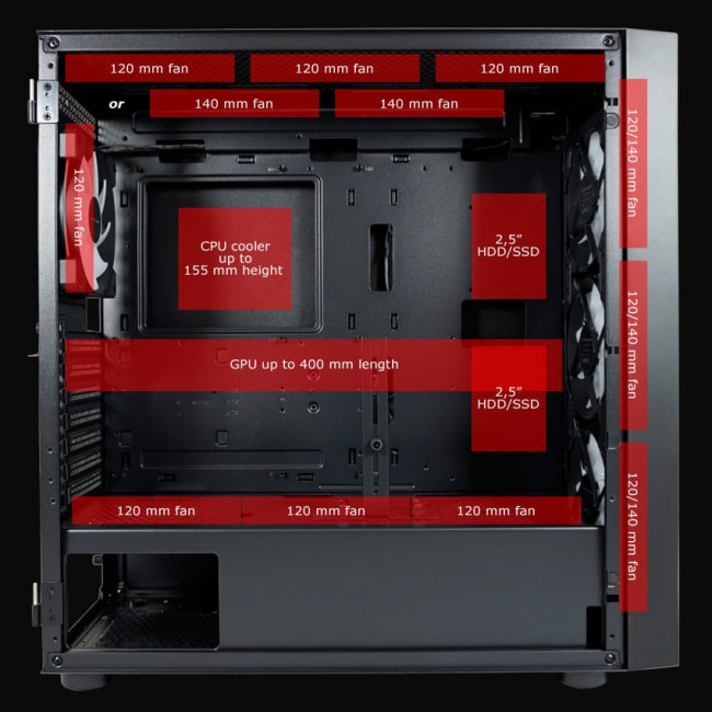 Case LC-Power Gaming 810B Black Dark_Crawler_X Midi ARGB Tempered Glass