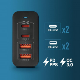 Φορτιστής NGS BUD 100W USB-C + USB-A Φορτιστής Τοίχου | GaN Power Adapter για Laptop/Tablet/Smartphone