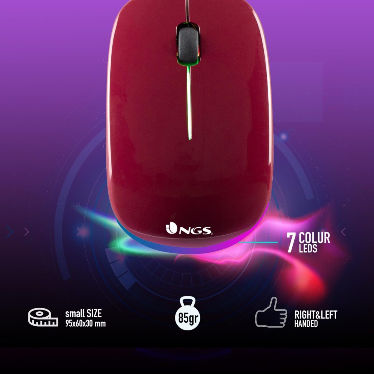 MOUSE NGS WIRED OPTICAL [ADDICT] MAROON WITH LED LIGHTS - Image 4