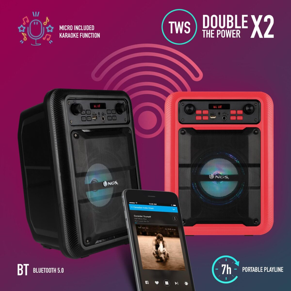 Bluetooth Speaker NGS [ROLLER LINGO] 20W PORTABLE TWS USB/TF/AUX IN -WITH MIC Black - Image 2
