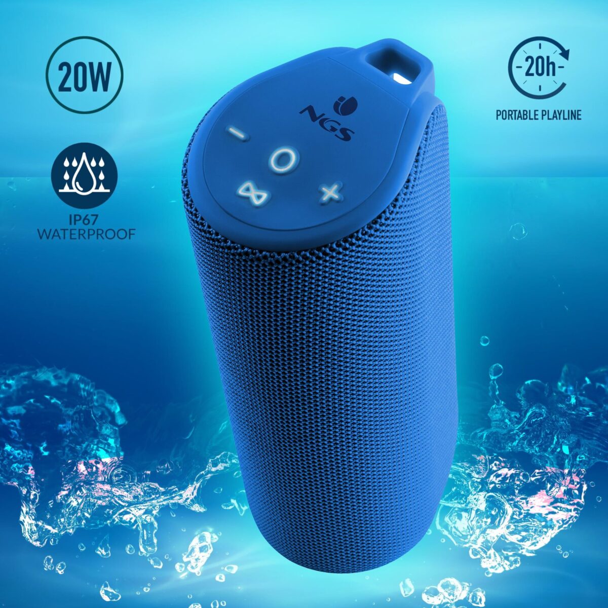 Bluetooth Speaker NGS [ROLLER REEF] 20W IP67 WATERPROOF TWS/AUX IN 20h BATTERY Blue - Image 2