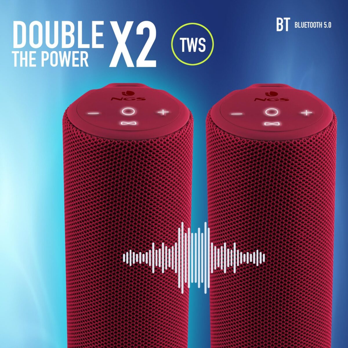 Bluetooth Speaker NGS [ROLLER REEF] 20W IP67 WATERPROOF TWS/AUX IN 20h BATTERY Red - Image 5
